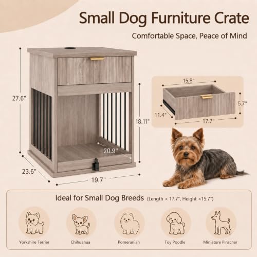 3-in-1 Dog Crate End Table with Charging Station & Drawer (Antique Grey), view 3