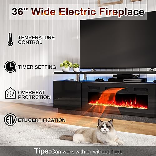 70" Fireplace Entertainment Center with Bookcases Set of 3, Black, view 4