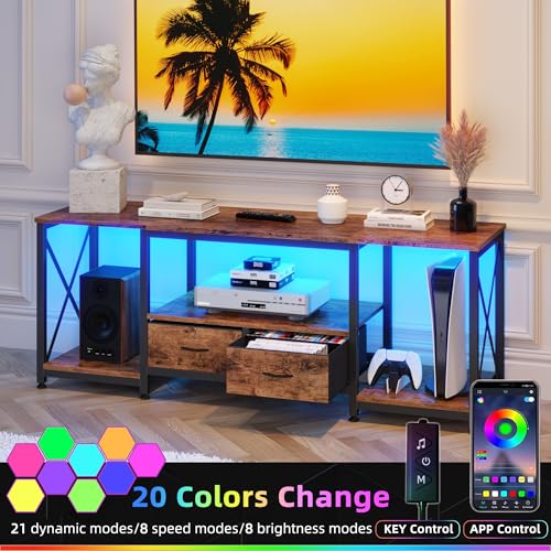 TV Stand with Fabric Drawer - Entertainment Center and Industrial TV Console Table with Open Storage Shelves for Living Room, Bedroom - 55.1" Rustic Brown