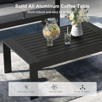 5 Pieces Aluminum Outdoor Patio Furniture Set, Metal Modern Conversation Sofa Set with Coffee Table and Washable Thick Cushions for Porch, Backyard, Deck
