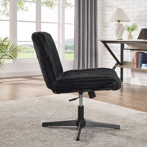 Roundhill Blynn Adjustable Swivel Criss Cross Chair, Wide Seat Office Chair Vanity Chair, Black