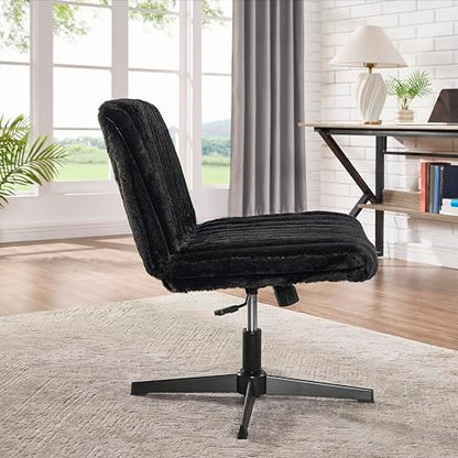 Roundhill Blynn Adjustable Swivel Criss Cross Chair, Wide Seat Office Chair Vanity Chair, Black
