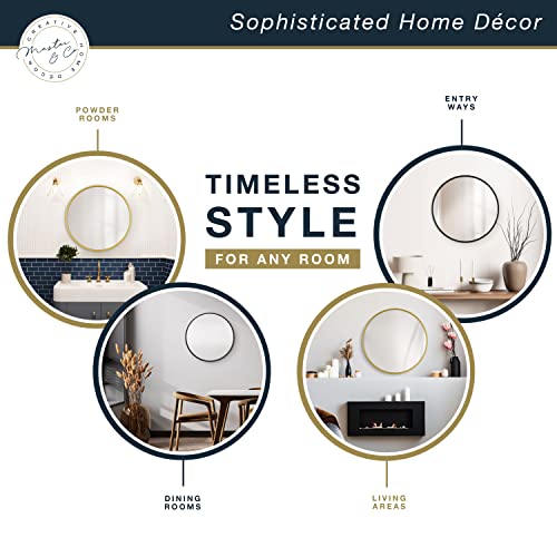 Master & Co. 26in Round Metal Black Mirror, Modern Wall Hanging Large Mirror for Bathroom, Bedroom & Livingroom