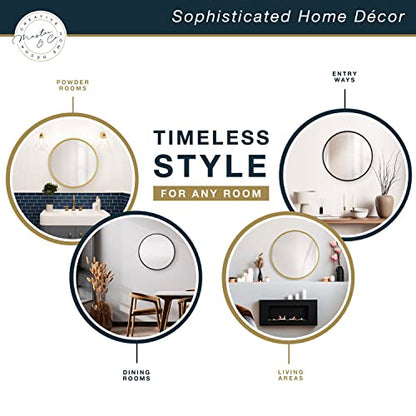 Master & Co. 26in Round Metal Black Mirror, Modern Wall Hanging Large Mirror for Bathroom, Bedroom & Livingroom