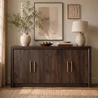 63" Sideboard Buffet Cabinet, Beveled Profile Design, Walnut, view 2