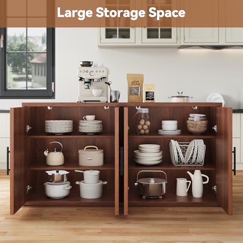 63" Fluted Buffet Cabinet, Walnut Credenza with Adjustable Shelf, view 4