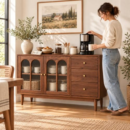 100% Solid Wood Storage Cabinet Kitchen Storage Sideboard Buffet Cabinet, view 5