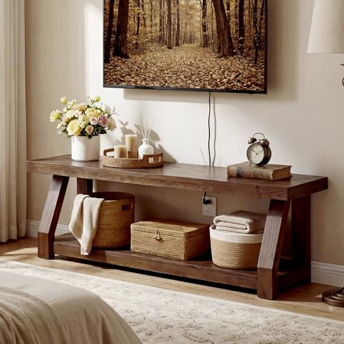 63" Solid Wood TV Stand, 2-Tier Media Console with Open Storage, view 2