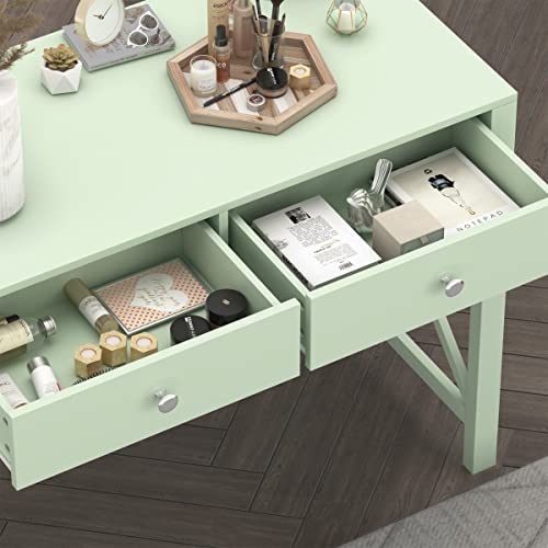 Home Office Desk with Drawers, Modern Writing Computer Desk for Bedroom, Small Makeup Vanity Table Study Table for Home Office,Green