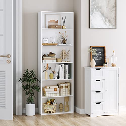 6-Tier Open Bookcase and Bookshelf, Freestanding Display Storage Shelves Tall Bookcase for Bedroom, Living Room and Office, White