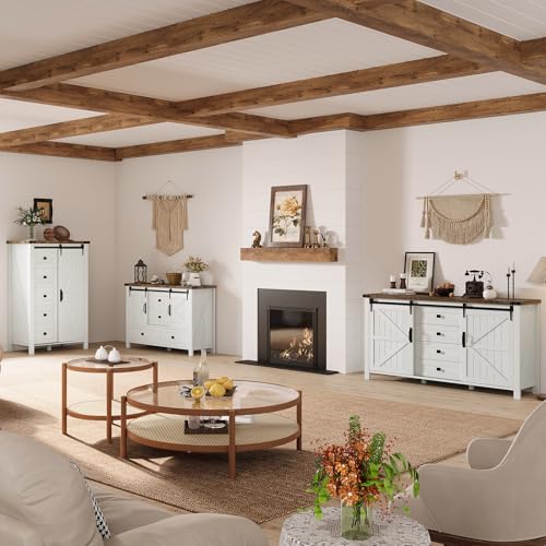 31.5" Farmhouse 5-Drawer Dresser with Barn Doors, Distressed White, view 7