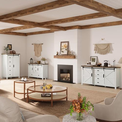 31.5" Farmhouse 5-Drawer Dresser with Barn Doors, Distressed White, view 7
