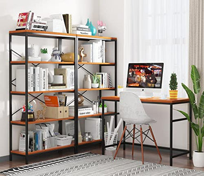 Industrial Bookshelf 5-Tier, Bookcase 58" H Ladder Shelf, Storage Shelves Rack Shelf Unit, Accent Furniture Metal Frame, Home Office Furniture for Bathroom, Living Room, Vintage Brown