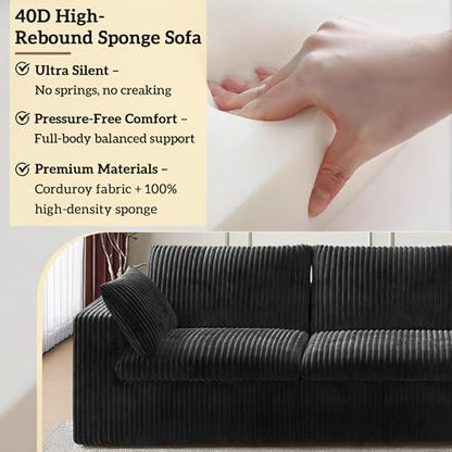 157.6" Cloud Couch Oversized Modular Sectional Sofa, Boneless U-Shaped 8 Seater Deep Seat Couch with Ottoman, Soft Corduroy Upholstery, DIY Combination for Living Room, No Assembly Required, Black