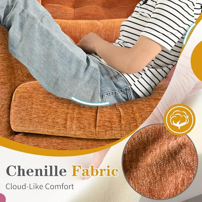 Modern Accent Chair, Upholstered Armchair with Pillow, Fabric Single Sofa Chair with Lounge Seat and Wood Legs Accent Chair for Living Room Bedroom Small Spaces (Orange, Set of 1)