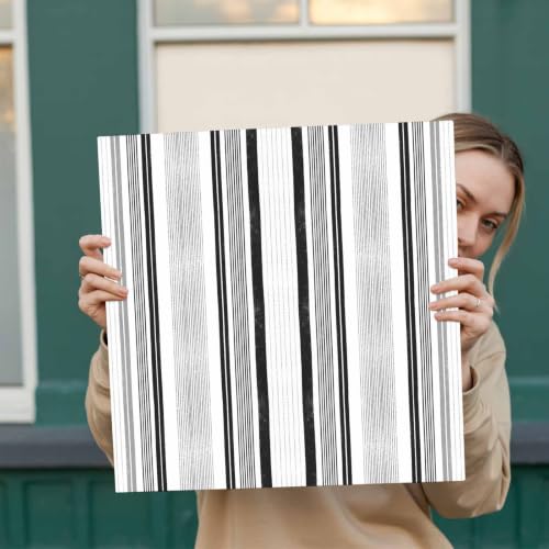 Modern Black and Grey Stripe Canvas Print Wall, Minimalist Trend Vertical Stripes Framed Canvas Art Wall Decor Pictures Painting Artwork for Living Room Bedroom, Ready to Hang, 16" x 16"