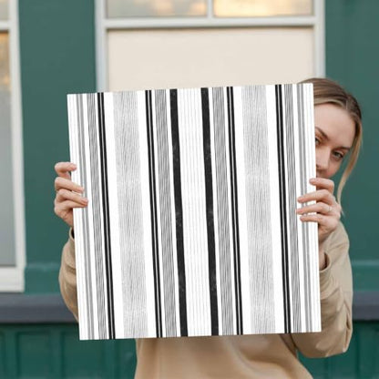 Modern Black and Grey Stripe Canvas Print Wall, Minimalist Trend Vertical Stripes Framed Canvas Art Wall Decor Pictures Painting Artwork for Living Room Bedroom, Ready to Hang, 16" x 16"