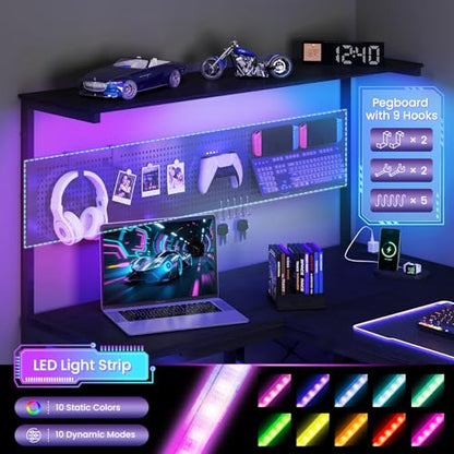 55in L Shaped Gaming Desk with Pegboard & Shelf & Storage Bag, Black, view 5