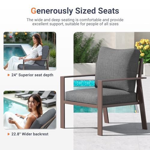 Aluminum Outdoor Patio Furniture Set 7-Seat Metal Patio Conversation Sets with Coffee Table and Water-Resistant Cushions, Modern Patio Sectional Sofa for Porch, Deck, Backyard, Poolside