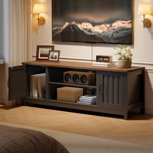 54" Farmhouse TV Stand with Storage Cabinet and Open Shelves, view 6