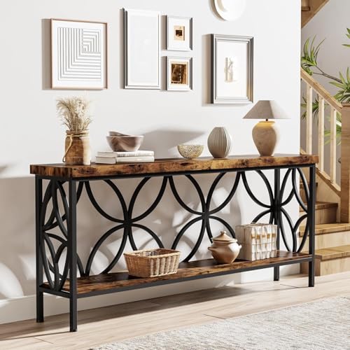 Sofa Table, 70.9 Inch Industrial Behind Couch Table with Storage Shelves, Narrow Long Console Table for Entryway, Living Room, Foyer, Hallway, Office