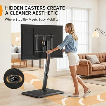Rolling TV Stand with Power Outlet, Tilt and Swivel Mobile TV Cart with Hidden Casters, Fits 30-70 Inch TVs, Height-Adjustable, 88 lbs Load Capacity, Max VESA 400x400mm, PGTVMC20