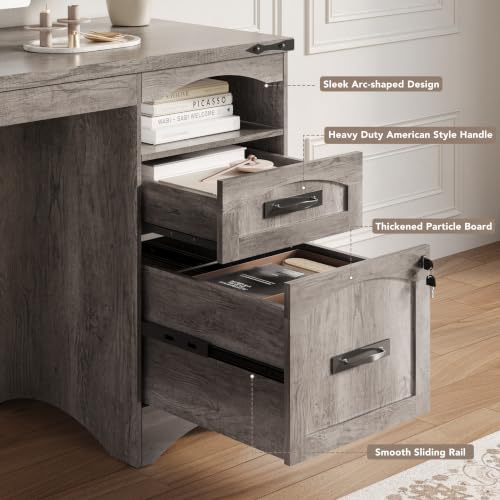 55'' Farmhouse Executive Desk with Drawers & Charging Station, Grey, view 6