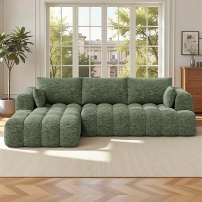 108” Boneless Couch, Cloud Couch with L-Shape Chaise, Modular Sectional Sofa with Oversized Deep Seat,Couch for Living Room Bedroom,No Assembly Required,Green