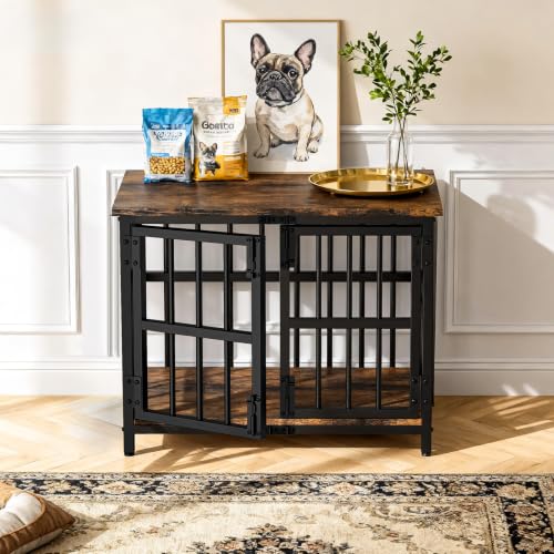 Dog Crate Furniture,31.5" Wooden Dog Kennel with Double Doors, view 7