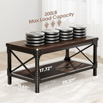 Rectangle Coffee Tables for Living Room, Wood Rectangular Coffee Table, 2 Tier Dark Brown Modern Center Table with Thickened Tabletop and Metal Frame, 40 inch Long (Walnut)
