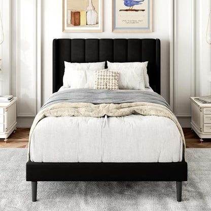 Twin Size Bed Frame with Upholstered Wingback Headboard, view 2