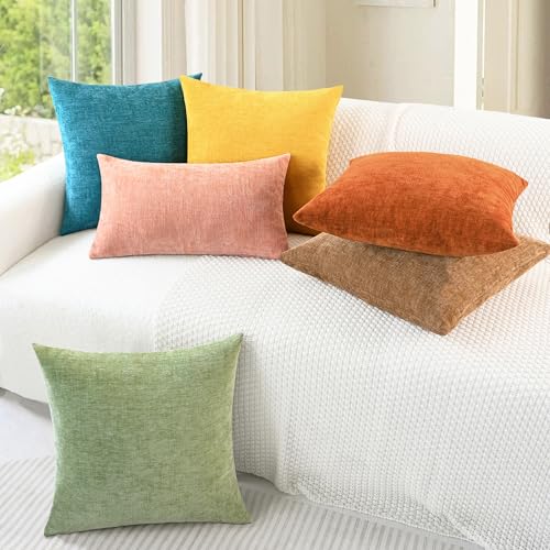 Throw Pillow Covers Decorative 20 X 20 Inches Pack of 2 Cozy Chenille Cushion Cases for Couch Sofa Bed Living Room Home Sage Green