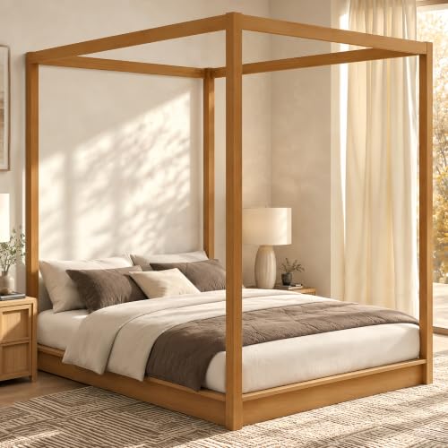 Queen Canopy Bed Frame, Modern Four Poster Platform Bed, view 7