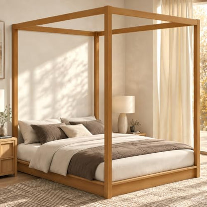 Queen Canopy Bed Frame, Modern Four Poster Platform Bed, view 7