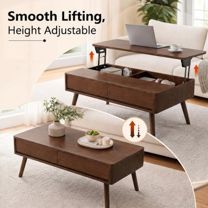 Solid Oak Wood Lift Top Coffee Table for Living Room, Fully-Assembled, view 4