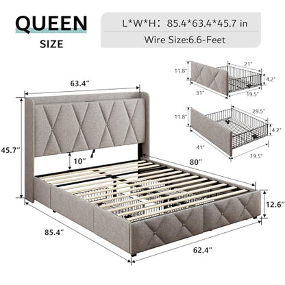 Light Grey Modern Wingback Storage Bed, view 3
