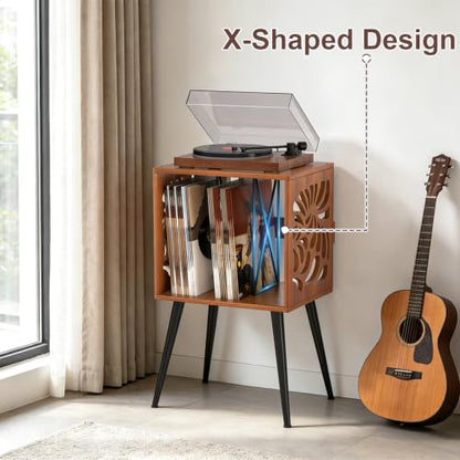 Stylish Record Player Stand with Storage, Holds 100+ Vinyl Records, view 5