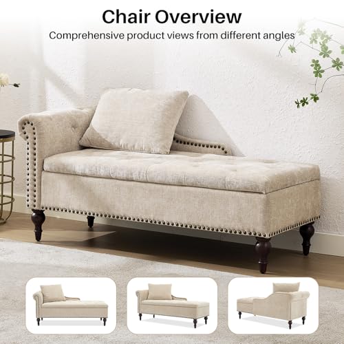 Velvet Chaise Lounge with Storage & Left Armrest,Brown, view 8