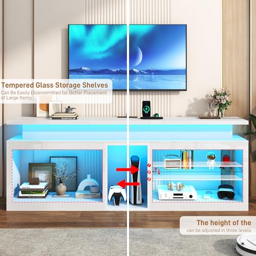 71" LED TV Stand with Power Outlet,60-Colors LED Lights For 70 80 in TV,WT, view 5
