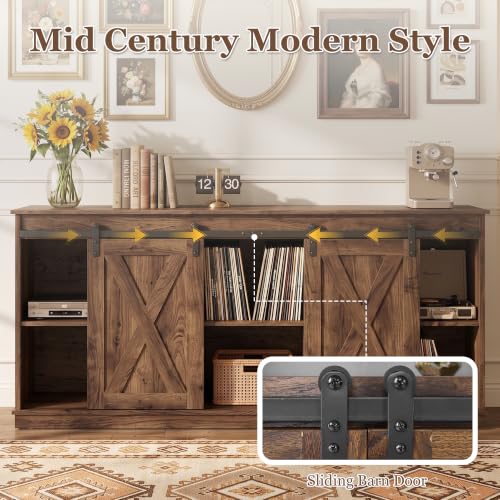 Farmhouse TV Stand for 65 Inch TV, Tall Entertainment Center, Rustic Brown, view 5