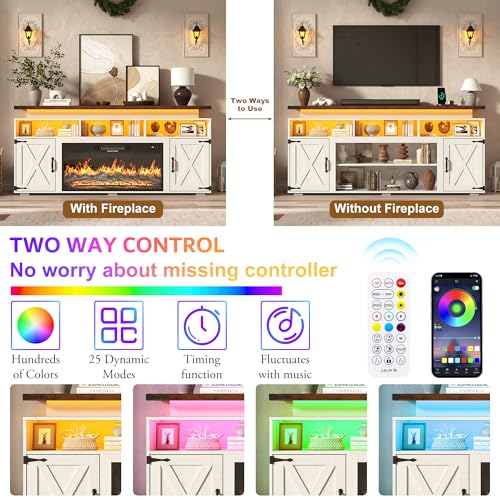 Farmhouse Fireplace TV Stand w/Power Outlet for 75/80 Inch TV, view 4