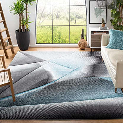 SAFAVIEH Hollywood Collection Area Rug - 9' Square, Grey & Teal, Mid-Century Modern Design, Non-Shedding & Easy Care, Ideal for High Traffic Areas in Living Room, Bedroom (HLW715D)