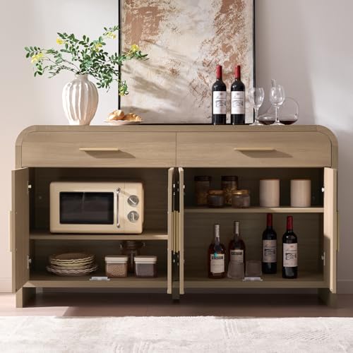 59" Sideboard Buffet Cabinet with Storage, 4 Doors Cabinet Natural Oak, view 3
