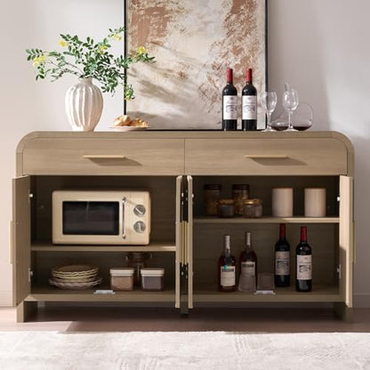 59" Sideboard Buffet Cabinet with Storage, 4 Doors Cabinet Natural Oak, view 3