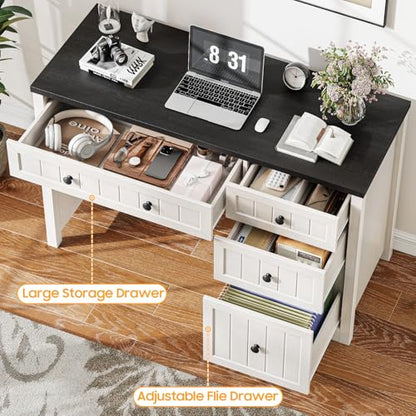 Farmhouse Executive Desk with 4 Drawers, Home Office Desk with File Drawer, view 4