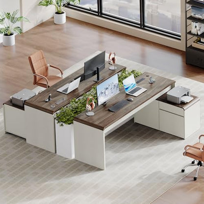 78.7 Inch Large L Shaped Desk with Drawers, White & Walnut, 2 Pack, view 2