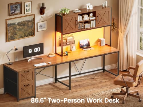 Reversible Farmhouse L Shaped Office Desk with Drawer, Hutch, view 4