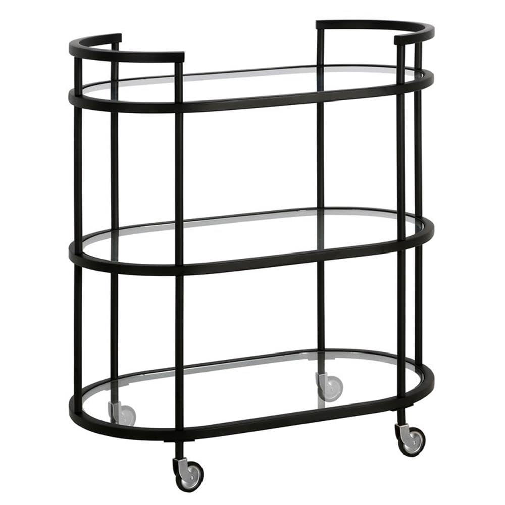 30" Wide Oval Bar Cart in Blackened Bronze, Bar Carts for the Home | Sleek rolling shelving unit that moves room to room with ease, doubling as a stylish bar cart or convenient coffee station