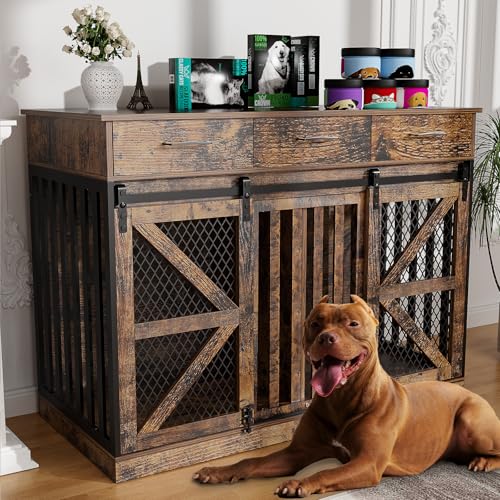 Spacesea Large Dog Crate Furniture with Sliding Barn Door, view 2