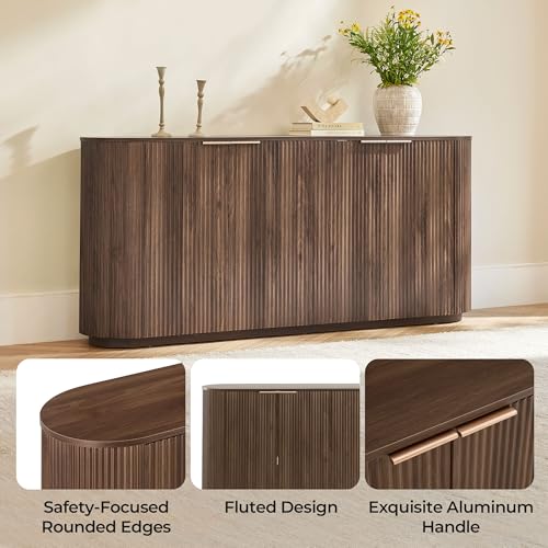CHITA 70" Fluted Sideboard Cabinet, Buffet Cabinet with Storage, Walnut, view 6